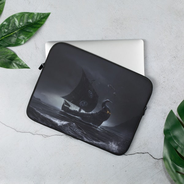 Beneath the Raven's Wings: A Drakkar's Embrace Laptop Sleeve