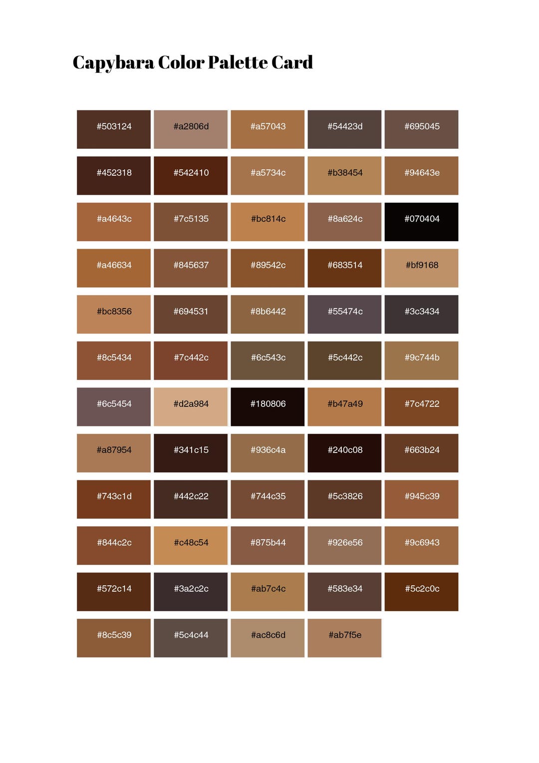 Capybara Color Palette 59 Digital Swatches Download Photopea Photoshop ...