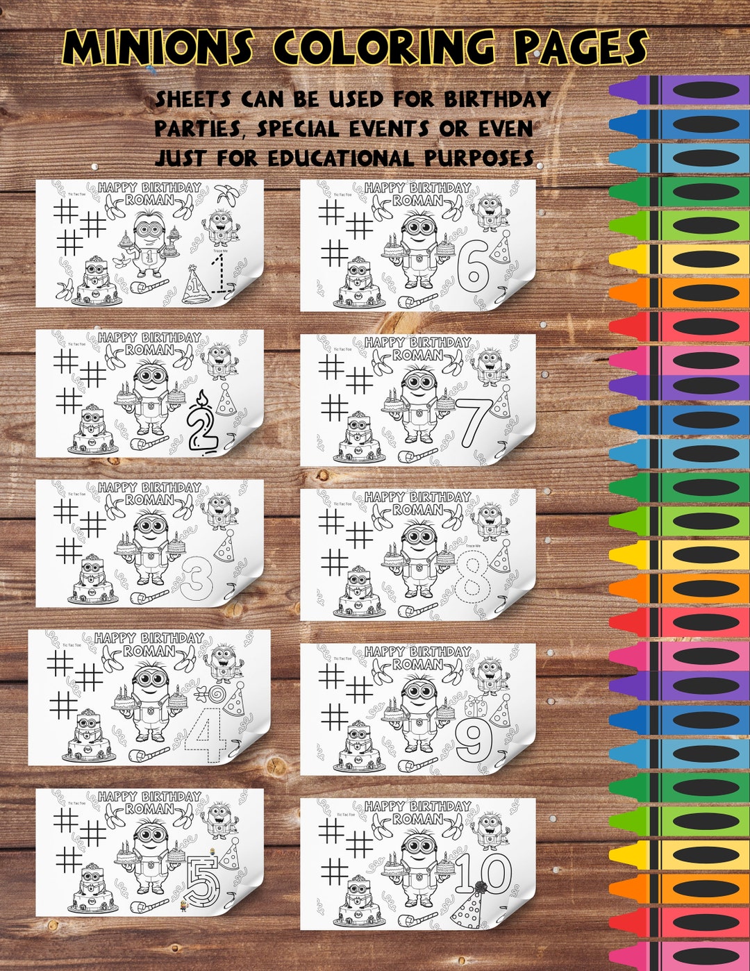 Minions Coloring Birthday Party Instant Download Placemat, Minions ...