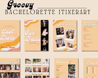 Groovy Bachelorette Itinerary Digital Template | Bachelorette Visual Planner | Edit on Canva | Customizable for Mobile, Desktop