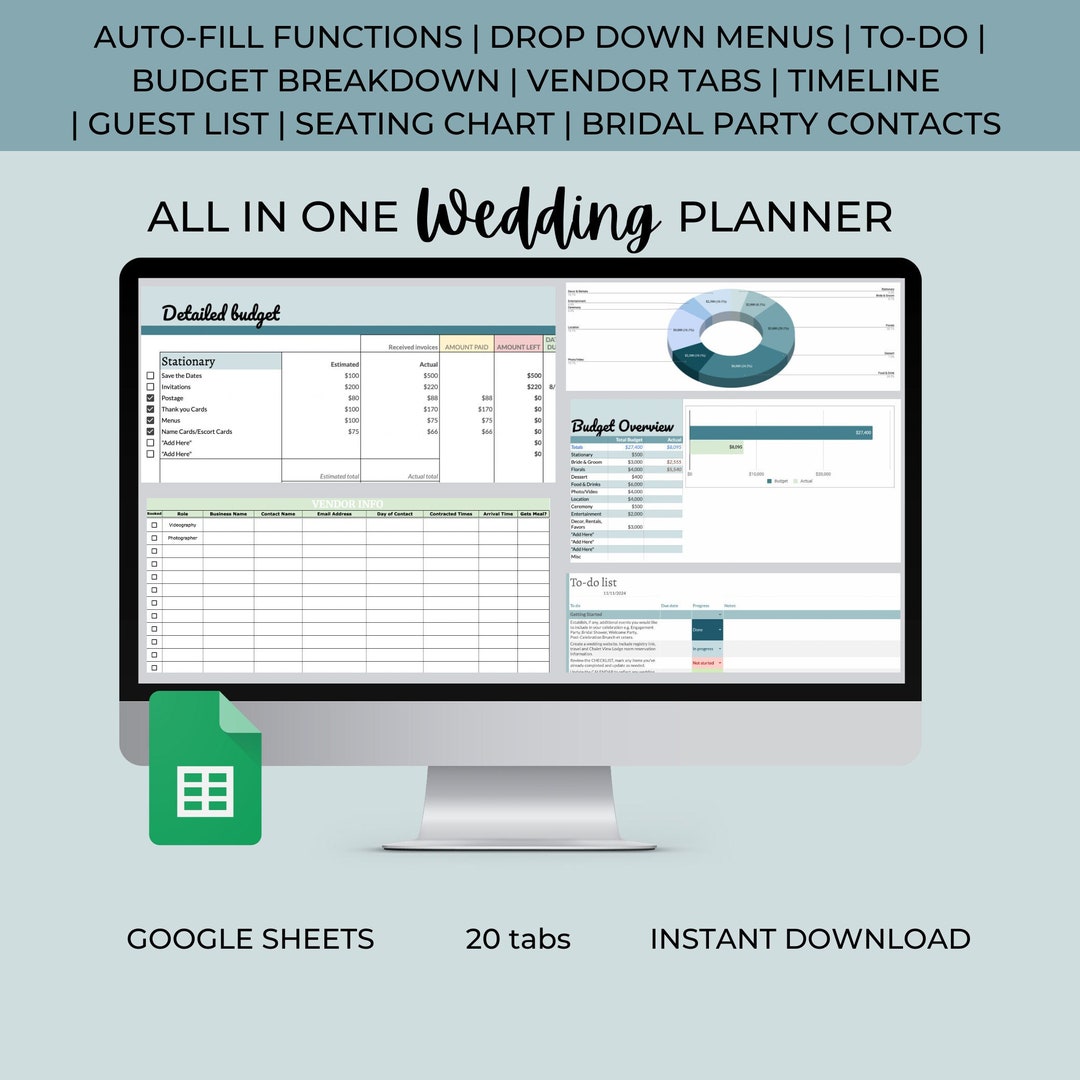 COMPLETE Wedding Planner - Google Sheets - Digital Planner - 20 Tabs ...