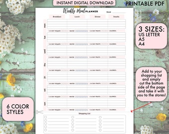 Meal Planner Printable, Weekly Meal Planner, Digital Meal Planner, Meal Planning, Weekly Meal Plan, Meal Tracker, Daily Meal Planner