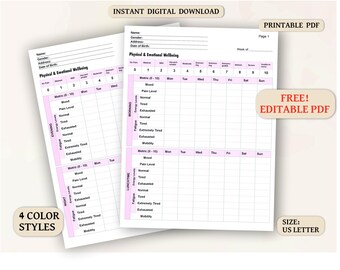 Physical and Emotional Wellbeing Tracker  Printable Weekly Health Log  Pain, Mood, Energy & Mobility Journal