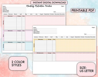 Monthly Medication Tracker, Digital Planner, PRN Medication Planner, Medication Log, Medicine Tracker