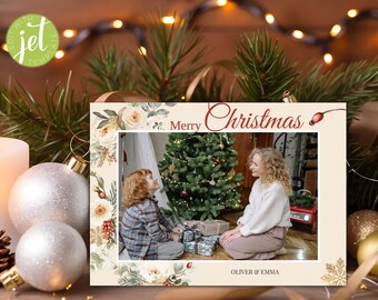 Christmas Holiday Card 7 x 5 | Festive Greeting Card | Personalized Merry Christmas Card | Elegant Holiday Wishes | Holiday Greeting Card