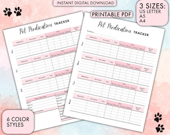 Pet Medication Tracker, Medication List, Medication Log, Pet Medicine Tracker, Supplement Tracker, Medication Chart, Pet Health Tracker