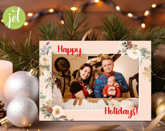 Christmas Holiday Card 7x5 | Unique Greeting Card  | Personalized Merry Christmas Card | Elegant Holiday Wishes