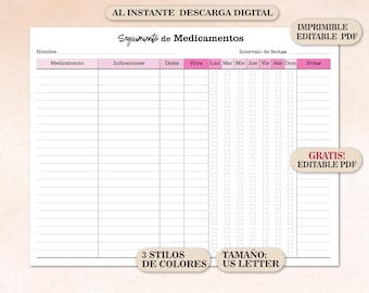 Planificador de Saúde Digital, Seguimento de Medicamentos PDF IMPRIMÍVEL, Control Medico