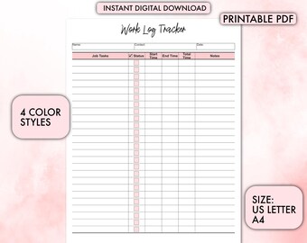 Work Log Tracker | Printable Task and Time Management Log | Track Productivity and Progress | Perfect for Freelancers and Professionals