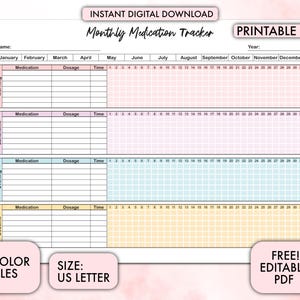 Maandelijkse medicatietracker, digitale planner, medicatieplanner, medicatielogboek, medicatietracker, supplemententracker