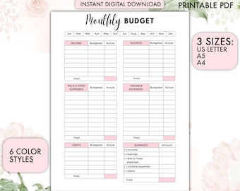 Monthly Budget Planner, Monthly Budget Planner Printable, Printable Monthly Budget, Personal Budget Planner, Monthly Budget Tracker