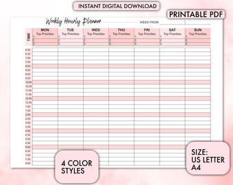 Weekly Hourly Planner with Time Slots | Planner for Busy Lives | Time Management Planner | Daily Scheduler | Academic Planner