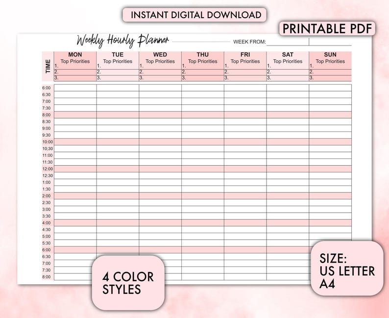 Weekly Hourly Planner With Time Slots | Planner for Busy Lives | Time ...
