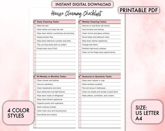 House Cleaning Checklist | Printable Home Cleaning Planner | Organize Weekly, Monthly and Daily Chores | Easy Cleaning Schedule Tracker