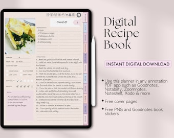 Digital Recipe Book for Goodnotes, Recipe Planner, Goodnotes Recipes, Recipe Journal, Recipe Templates, Digital Cookbook, Digital Meal Plan