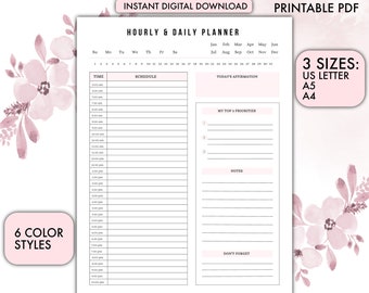 Daily Hourly Planner, Productivity Schedule (Digital Download)