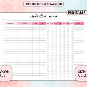 Medication Tracker, Medication List, Medication Log, Medicine Tracker, Suplement Tracker, Medical Tracker, Daily Medication Log