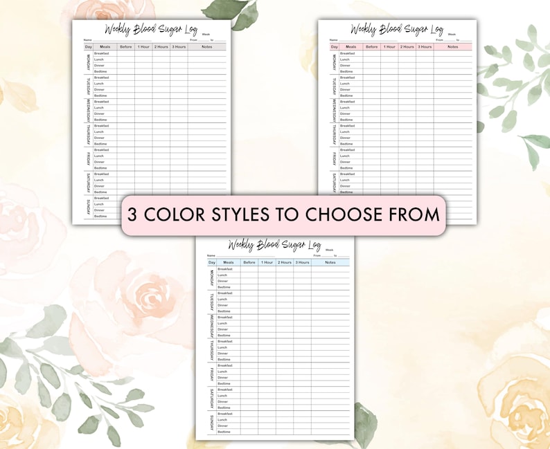 Weekly Blood Sugar Log, Diabetes Tracker (printable PDF) - Etsy