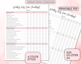Weekly Self Care Checklist | Printable Self Care Planner | Track Your Wellness, Mental Health and Daily Habits | Self Care Routine
