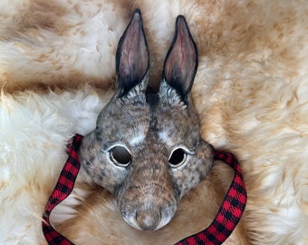 Rabbit Papier-mache fine art sculpture mask. Paschal the Hare.
