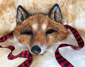 The Little Red Fox Papier-Mache Mask. One of a kind, unique, wearable sculpture art for balls, parties, or art collectors.