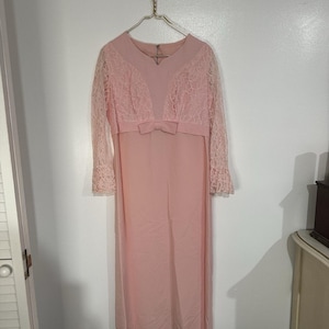 Vestido vintage de fiesta de graduación con lazo de encaje rosa para mujer, años 50, talla mediana, sin marca