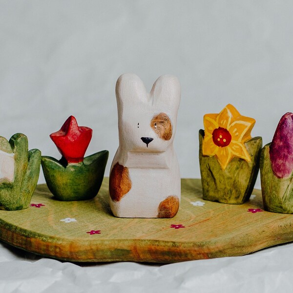 Wooden "Rabbit in the grass" set, handmade toy