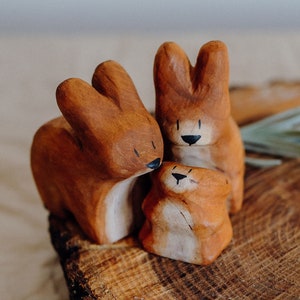 Wooden rabbit family figure, handmade toy