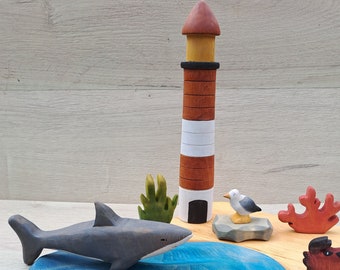 Wooden lighthouse toy, handmade wood toy