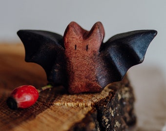 Wooden bat figure, handmade toy