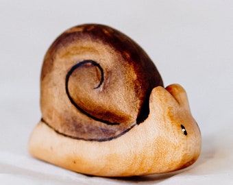 Wooden snail figure, handmade toy