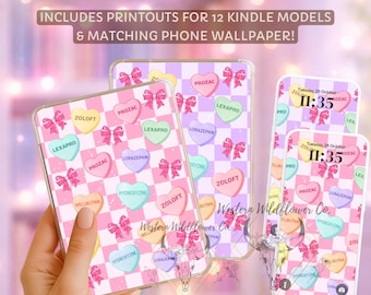 Mental Health Candy Hearts Kindle Insert, Phone Wallpaper, Bookmark