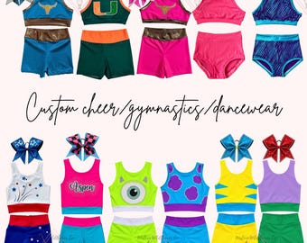 Conjunto de práctica de porristas personalizado con lazo, atuendo de baile personalizado, top corto y pantalones cortos, gimnasia