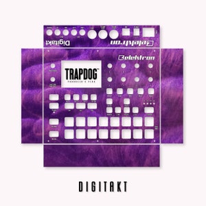 Puede incluir: Un sampler Elektron Digitakt morado y blanco con el texto "TRAPDOG PRODUCER'S PLUG" en la pantalla.