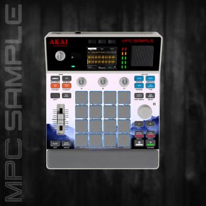 May include: A white and grey Akai MPC Sample music production centre with a black display screen. The device has numerous buttons, pads, and a slider. The text "MPC SAMPLE" is visible on the top.
