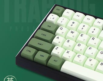 Cute Japanese Matcha PBT Artisan Keycaps | ZDA Profile For MX Switches | 124-Key Custom Set for Mechanical Keyboard | Green Retro Keycaps