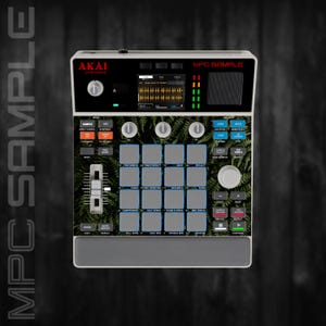 May include: An Akai Professional MPC Sample music production controller featuring a green fern leaf pattern on the faceplate. The device includes a central grid of sixteen square pads, a display screen, various control knobs, buttons, and a slider.