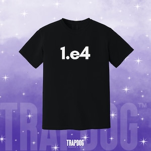 May include: Black t-shirt with white text that reads "1.e4" on the front. The shirt is a basic crew neck style.
