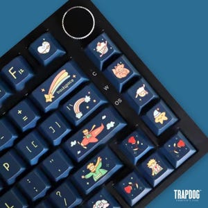 Cute Blue Prince PBT Artisan Keycaps | Cherry Profile For MX Switches | 129-Key Custom Set for Mechanical Keyboard | Dye Sublimation Keycaps