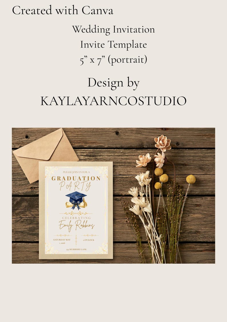 Graduation Party Invation Card Format Elegant Graduation Invite Template | Editable Digital Download - Etsy