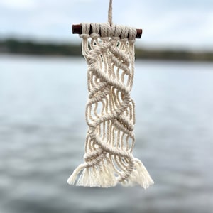 macrame vine pattern car charm |  boho rear view mirror bangle
