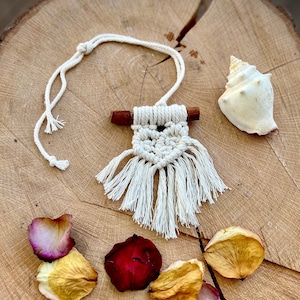 mini boho heart car charm | small macrame heart banner