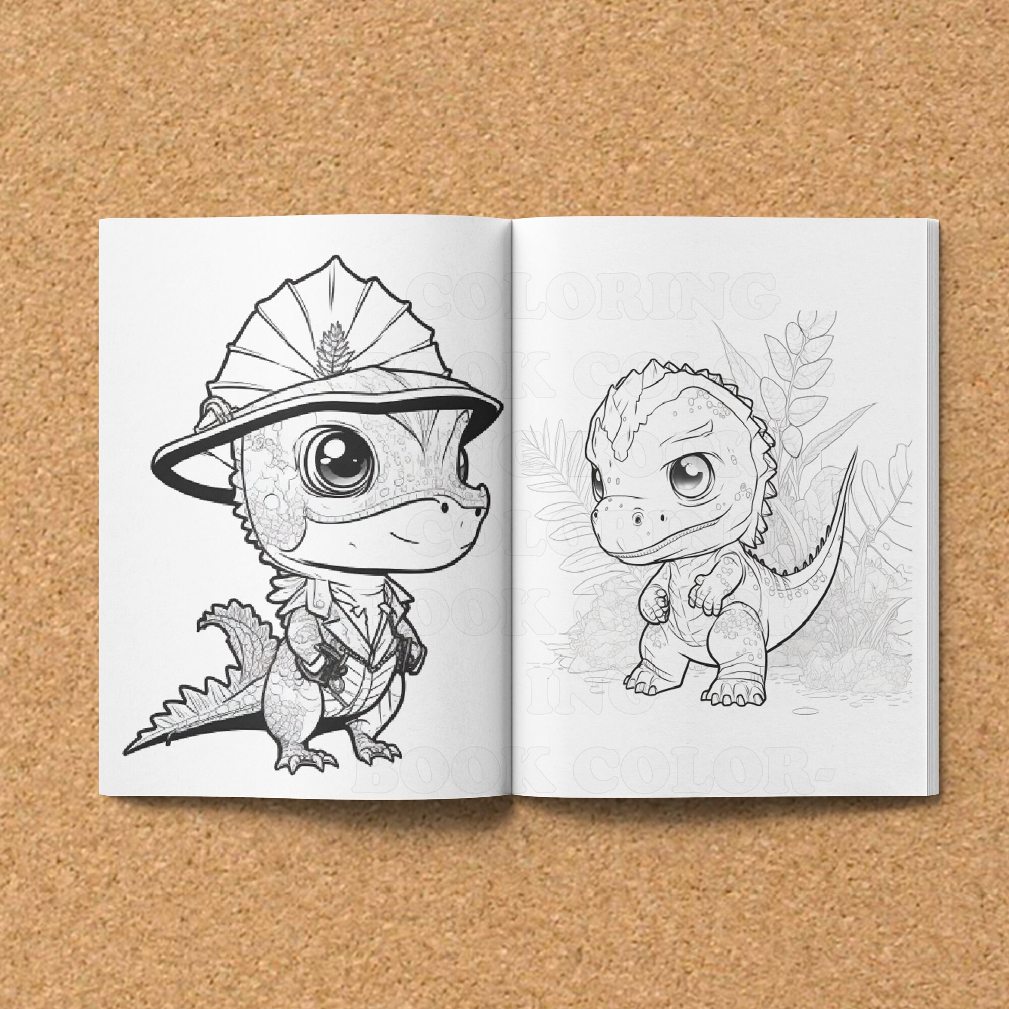 30 Baby Dinosaur Fantasy Coloring Pages for Adults and Kids, Instant