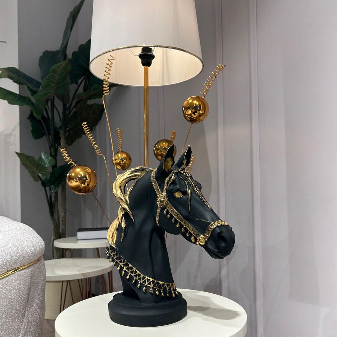 Black and Gold Horse Bust Saddled Horse Sculpture Etsy