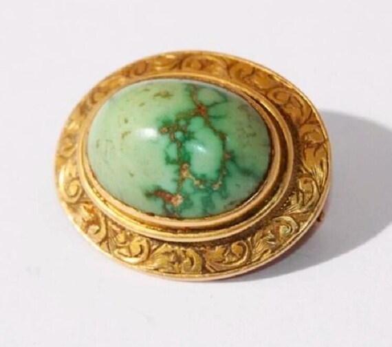 14k Gold Antique Turquoise Brooch