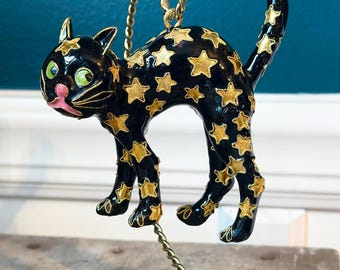 Vintage Cloisonné Black Cat Ornament/House Decor