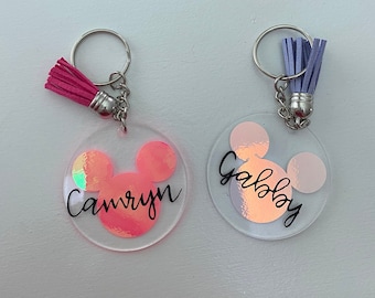 Custom Holographic Mickey Silhouette Name Keychain | Mickey Mouse Head | Custom Name Disney Keychain