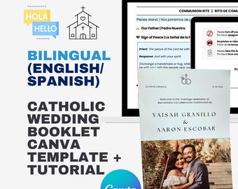 Sjabloon tweetalig katholiek trouwprogramma: Spaans en Engels massaboekje (digitale download)