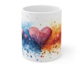 Colorful hearts Mug 11oz, Valentines day love gift, Perfect for Coffee & Tea Lovers