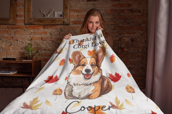 Personalized Corgi Blanket Dog Plush Throw Thanksgiving Fall Blanket Corgi Mom Gift Custom Name Corgi Gift Autumn Leaves Lover Blanket Etsy